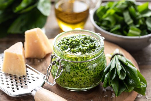 Wild,Leek,Pesto,With,Olive,Oil,And,Parmesan,Cheese,In